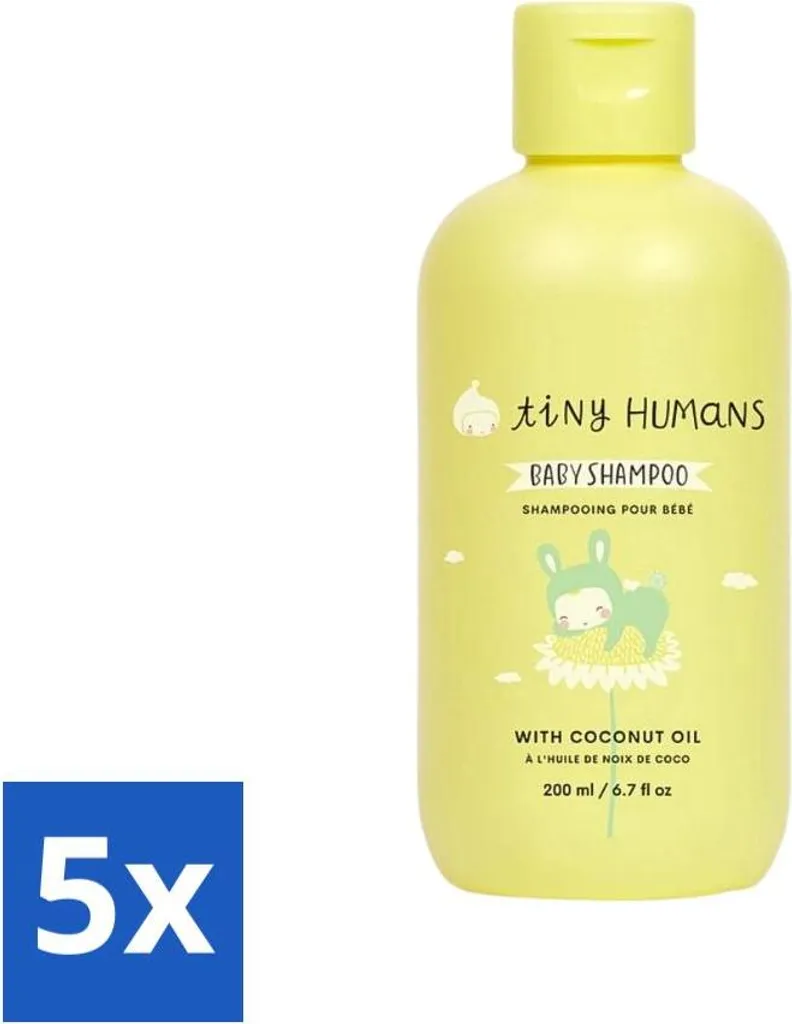 Tiny Humans - Shampoo per bambini - Extra delicato e naturale - Per uso quotidiano - 200 ml - Confezione risparmio - 5 pezzi