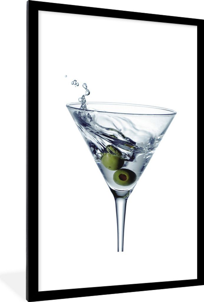 MuchoWow Gerahmtes Poster Leckerer Martini mit zwei Oliven 60x90 cm - Poster mit Schwarzem Bilderrahmen Wandposter Rahmen Foto Bilder - Dekoratio...