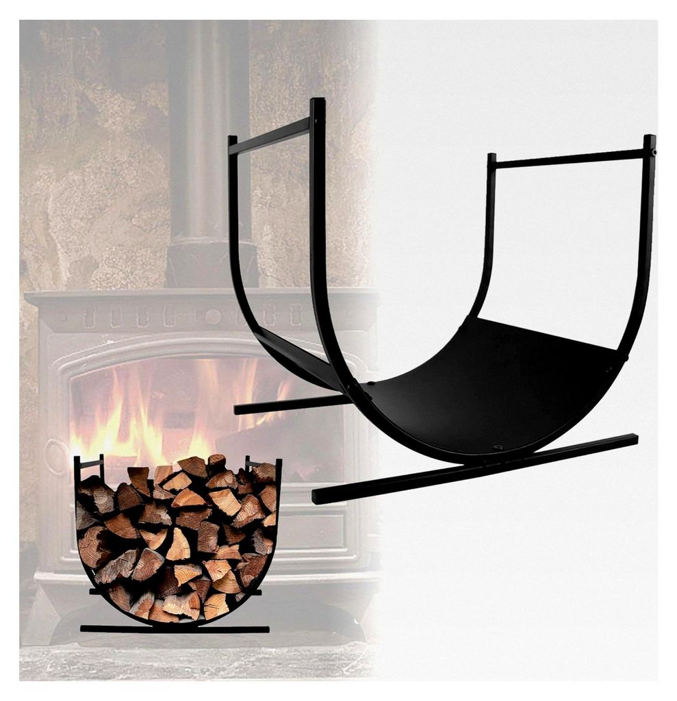 Kaminholzregal für Innen und Außen, U-förmiger Holzständer aus pulverbeschichtetem Stahl - 44,5 x 37,5 x 40 cm