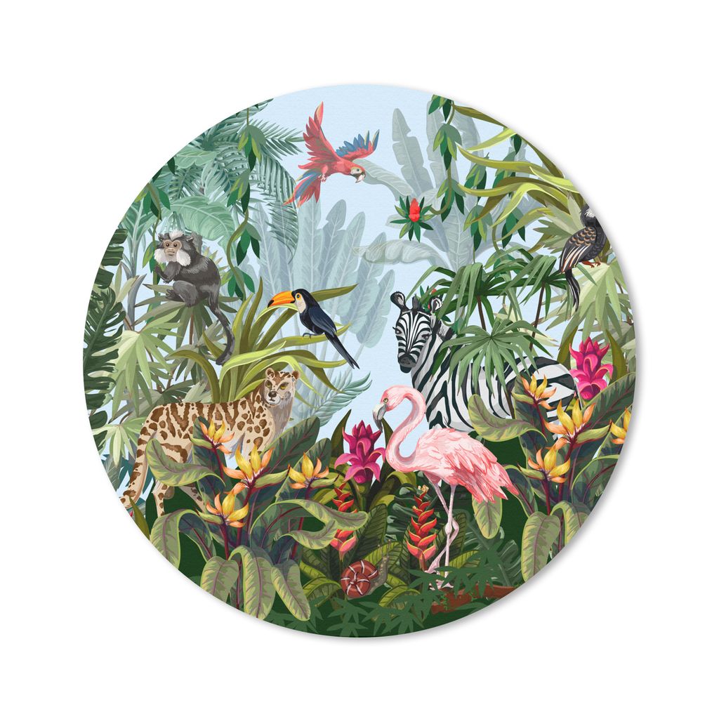 MuchoWow Mauspad Mousepad Dschungel - Natur - Jungen - Mädchen - Kinder - Zebra - Flamingo 20x20 cm - Mousepads - Maus Mat - Pad - Mausunterlage...