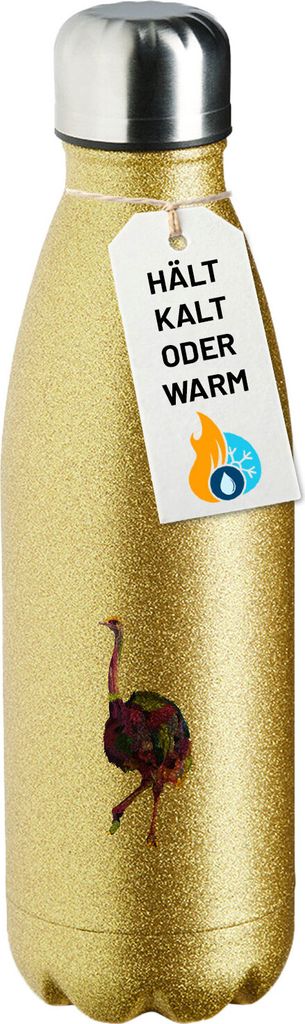 Huuraa Trinkflasche Vogel Strauß Colorful 500ml Gold Edelstahl Wasserflasche Trinkflasche Geschenkidee