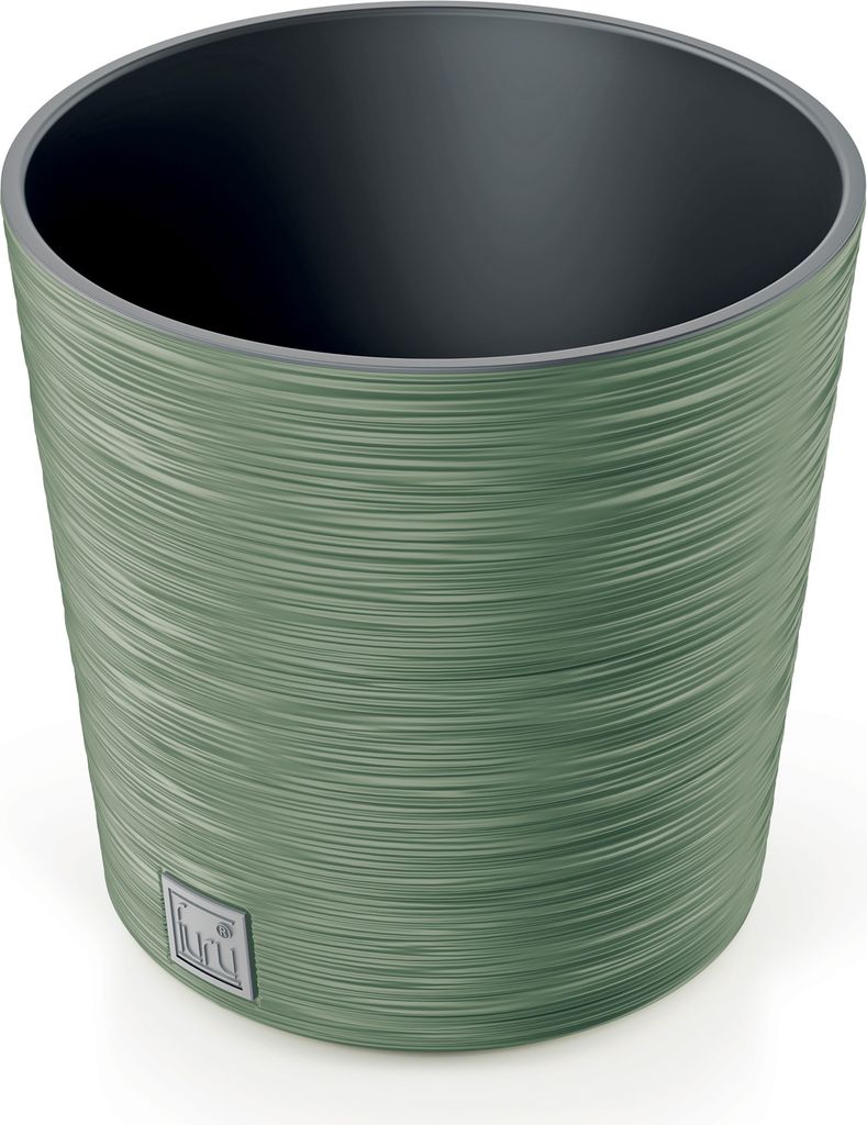 A green textured round planter pot with a dark interior, shown from a slightly elevated angle against a white background.