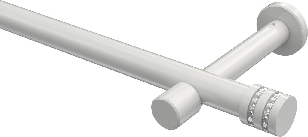 Interdeco Gardinenstange / Vorhangstange Weiß, Typ Prestige Estana (Glitzerkappe) ohne Ringe, 20 mm Ø 1-läufig, 100 cm