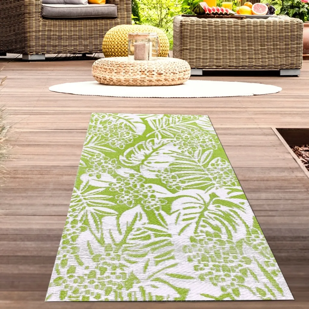 Tapis tropical d'extérieur vert pour terrasse et jardin 150 x 220 cm