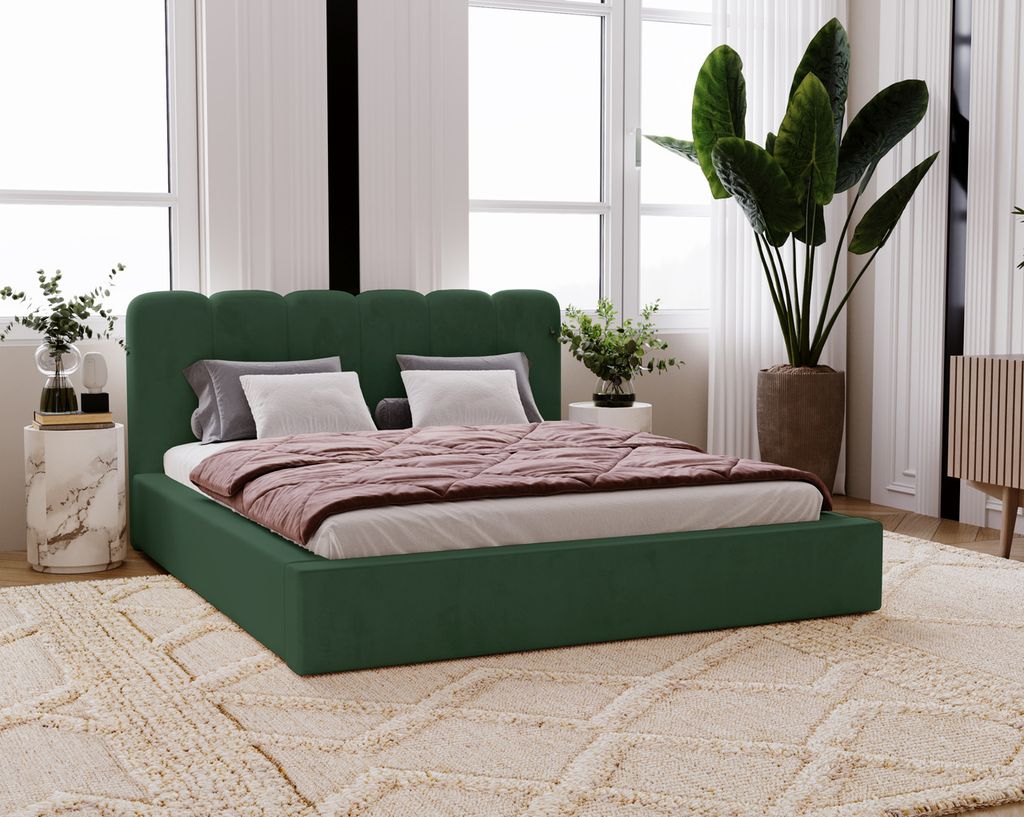 Diana Doppelbett 160x200 - Velvet, Samtstoff, Doppelbett mit Bettkasten, Lattenrost - Polsterbett Grün (Amor Velvet 4311)