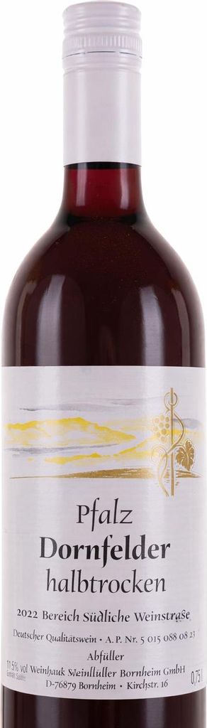 Weinhaus Müller Bornheim 0,75 L Flasche Pfälzer Dornfelder Rotwein halbtrocken FL 1 Flasche