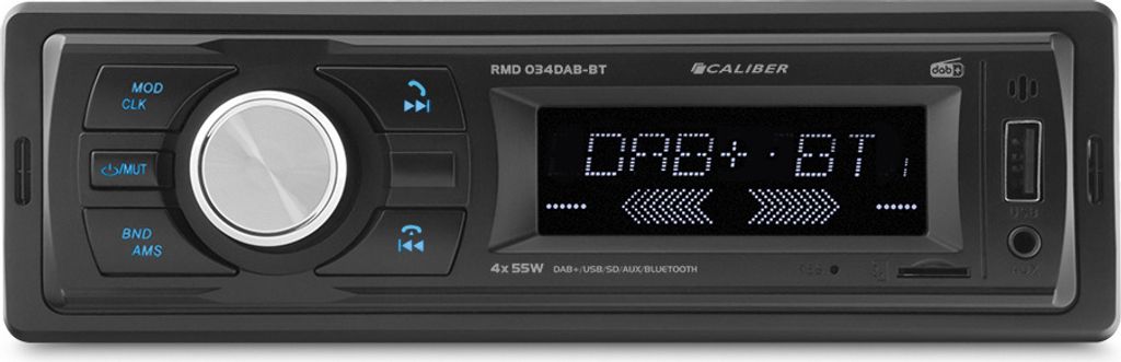 Caliber Autoradio mit Bluetooth, USB, DAB+ und UKW-Radio - 1 DIN - 4 x 55W Leistung - inklusive Mikrofon (RMD034DAB-BT)