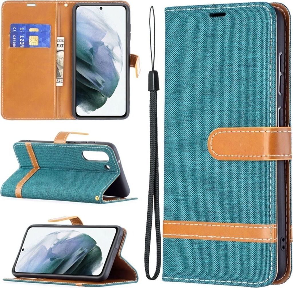 König Design Hülle kompatibel mit Samsung Galaxy S21 FE Kunstleder Handyhülle - Handy Case Grün
