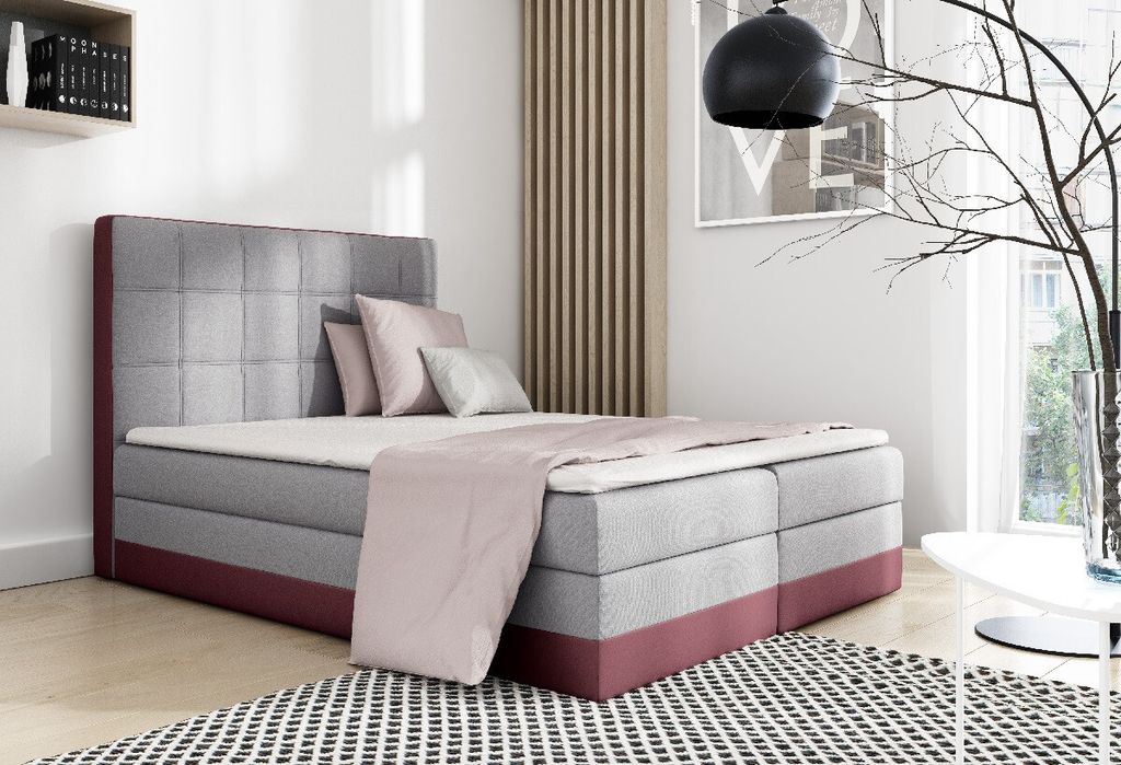 Stilvolle gepolsterte Doppelliege Sandy grau, rot 140 + gratis Topper