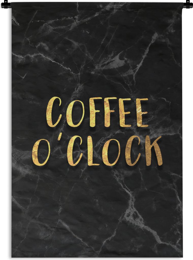 MuchoWow Wandteppich Wandbehang Zitat - Kaffee - Gold - Marmor 90x135 cm Tapisserie Dekoration Wandtuch - Baumwolle - Wandskulptur