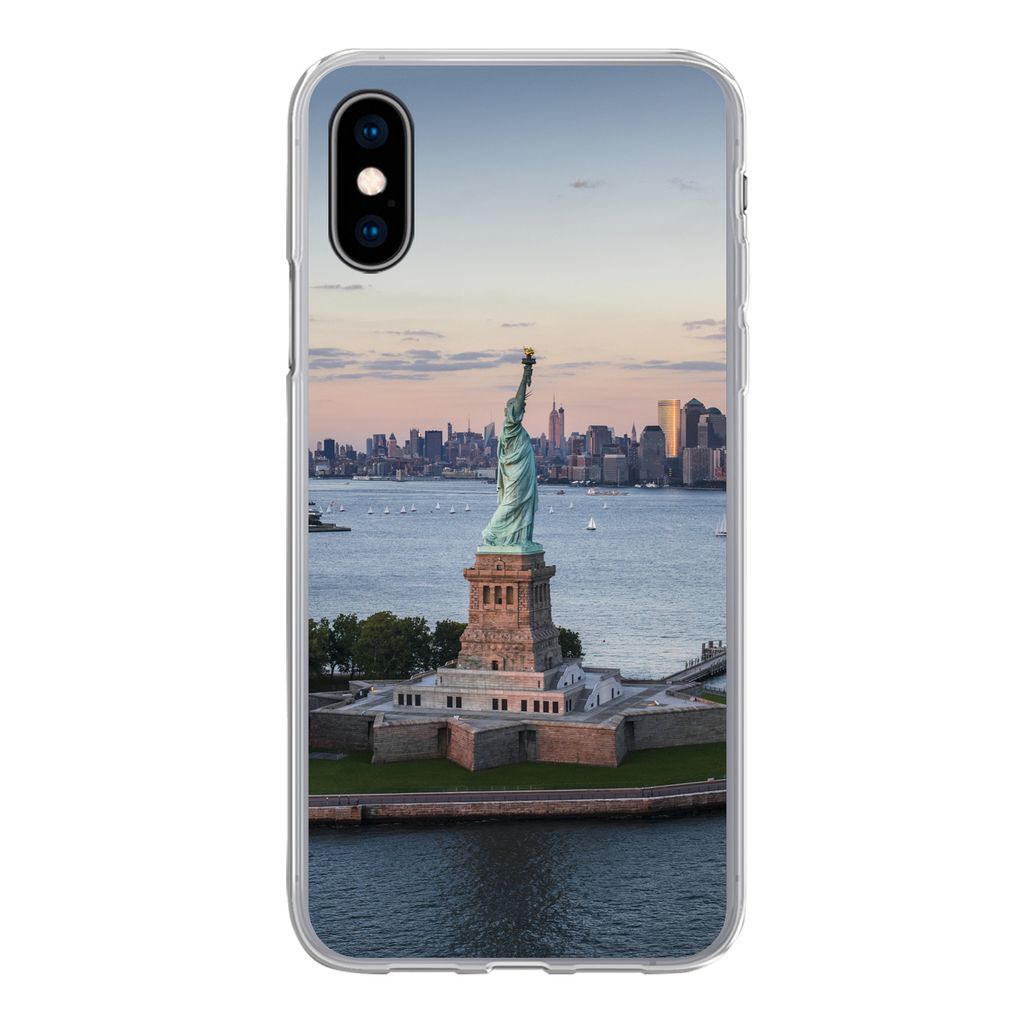 MuchoWow Handyhülle Schutzhülle Hülle für iPhone X New York - Freiheitsstatue - Skyline Silikon Softcase Handy Hülle - Handyhülle