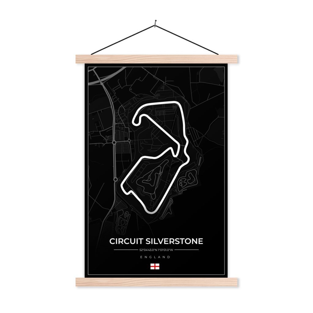 MuchoWow Textilposter Rennsport - England - Rennstrecke - Silverstone - Schwarz 40x60 cm mit holzfarbenen Rahmen - Poster