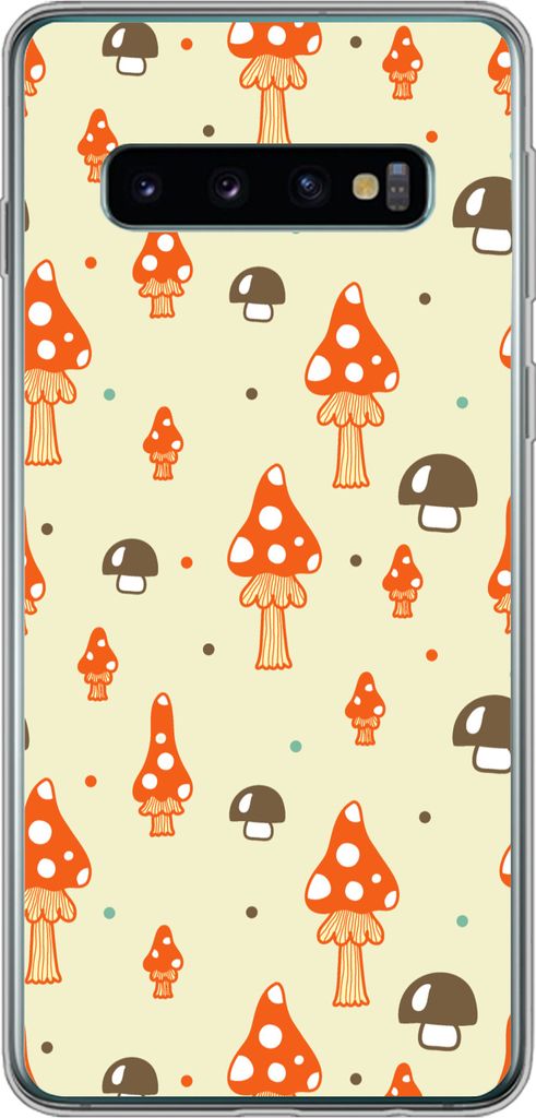 MuchoWow Handyhülle Schutzhülle Hülle für Telefoonhoesje Samsung Galaxy S10 Muster - Pilz - Orange Silikon Softcase Handy Hülle - Handytasche
