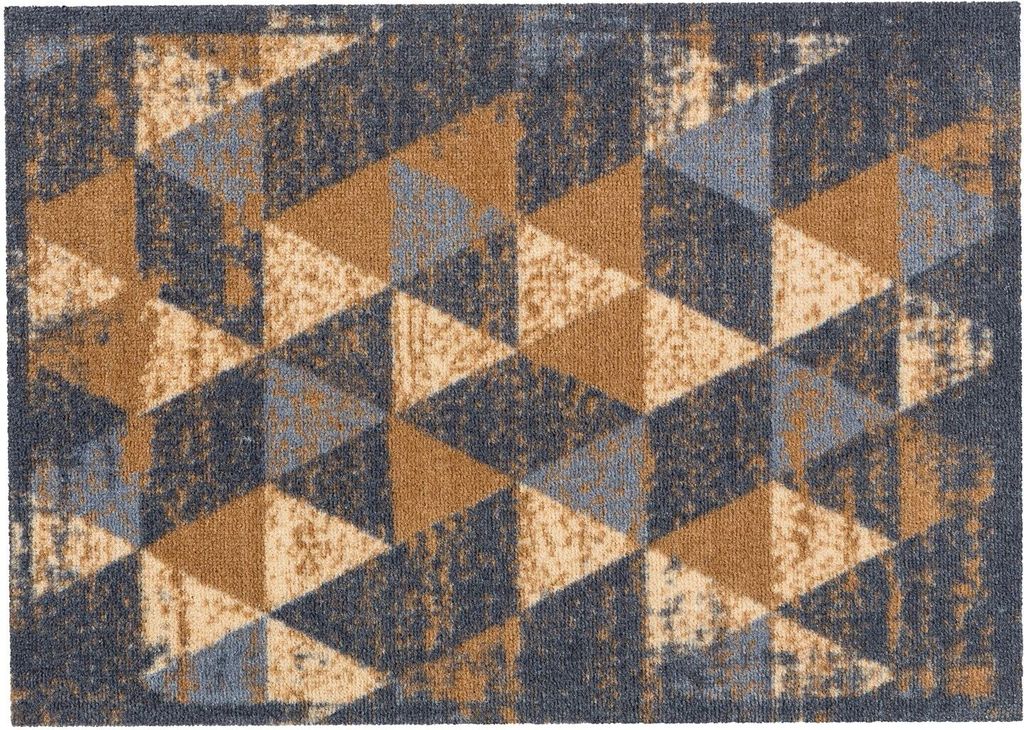 Küchenmatte Küchenteppich Läufer Teppich Fußmatte Küchenvorleger Motivmatte Türvorleger, Größe:50x70 cm, Motiv:Dreiecke grau-braun