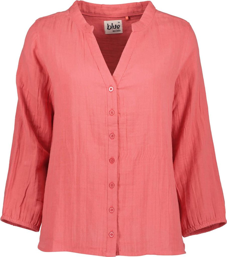 Blue Seven Damen Bluse mit Henley-Ausschnitt - Unifarbene Damenbluse mit Knopfleiste in Hell Rot Größe 36