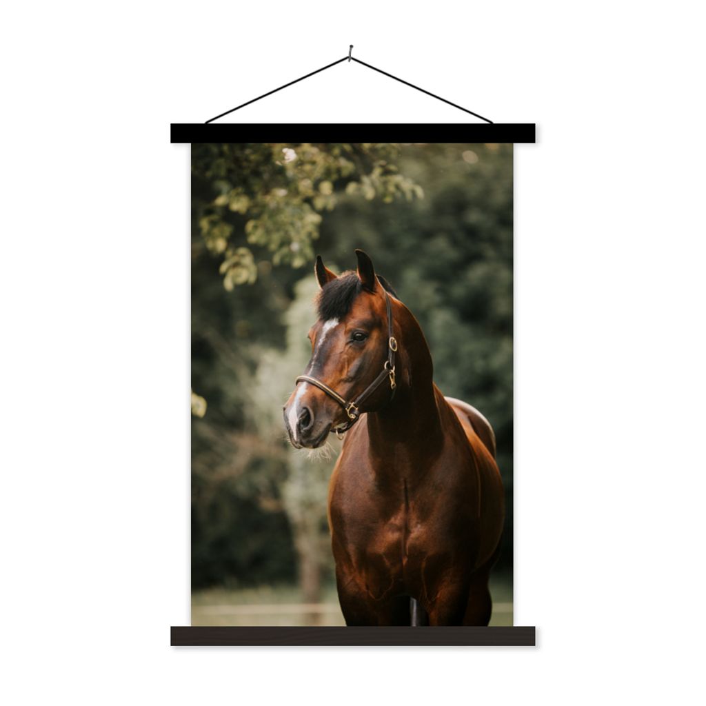 MuchoWow Textilposter Pferd - Äste - Porträt 120x180 cm mit schwarzem Rahmen - Fotos