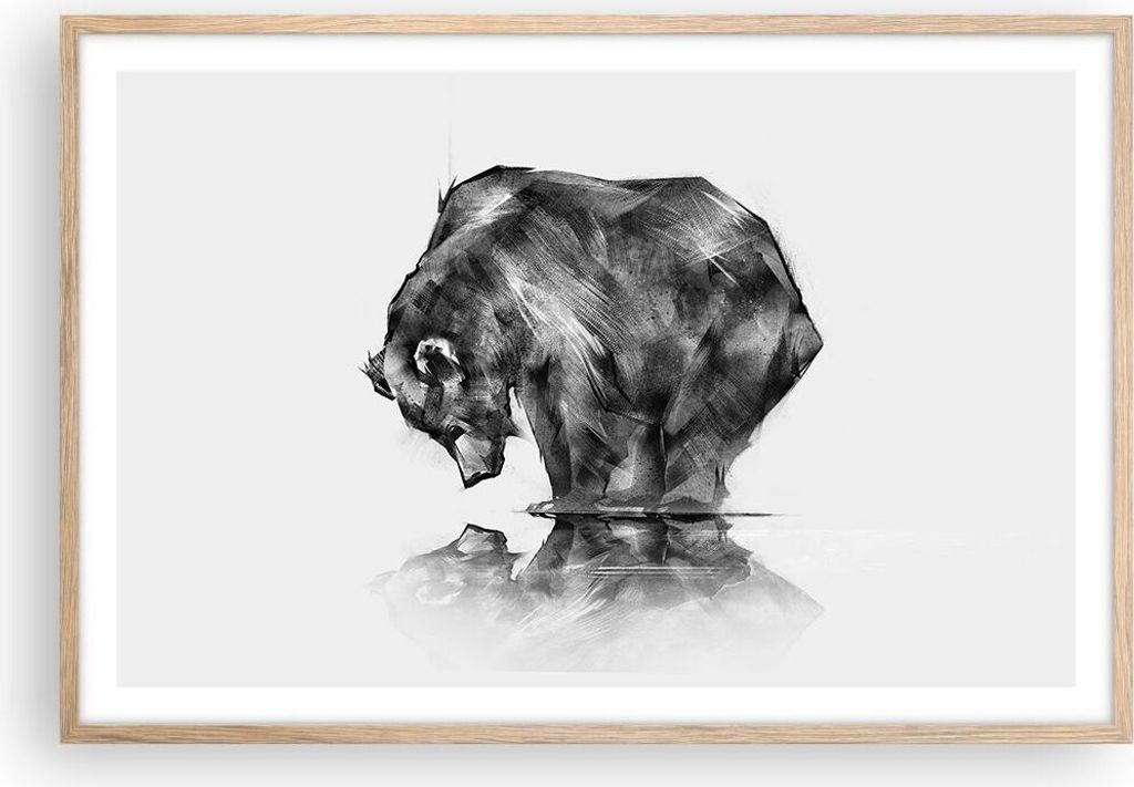 Gerahmtes Poster - Rahmen in heller Eiche - Bär Tier - 91,5x61 cm - Wand Bild - Wanddeko - Wandbilder - Kunstposter - Wandposter - Bilderrahmen - ...