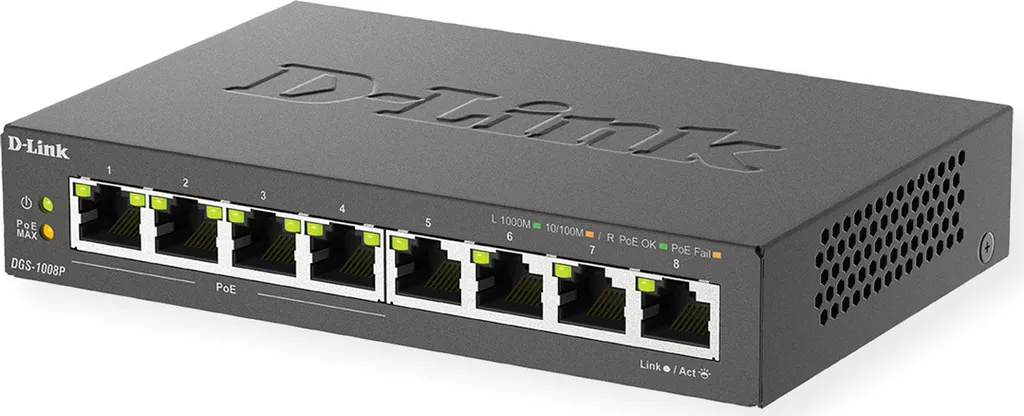D-Link DGS-1008P Switch 8 Porte: Efficienza PoE+ per Uffici Moderni