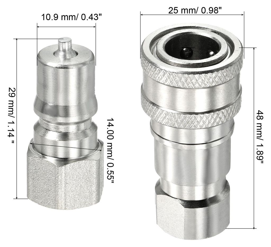 1Set Hydraulische Schnellkupplung Kohlenstoffstahl G1/8 Buchse Fitting Adapter Silber