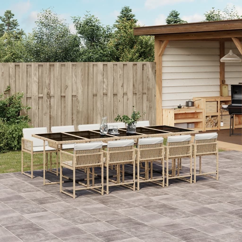 Maison Exclusive - 11-tlg. Garten-Essgruppe mit Kissen Beige Poly Rattan