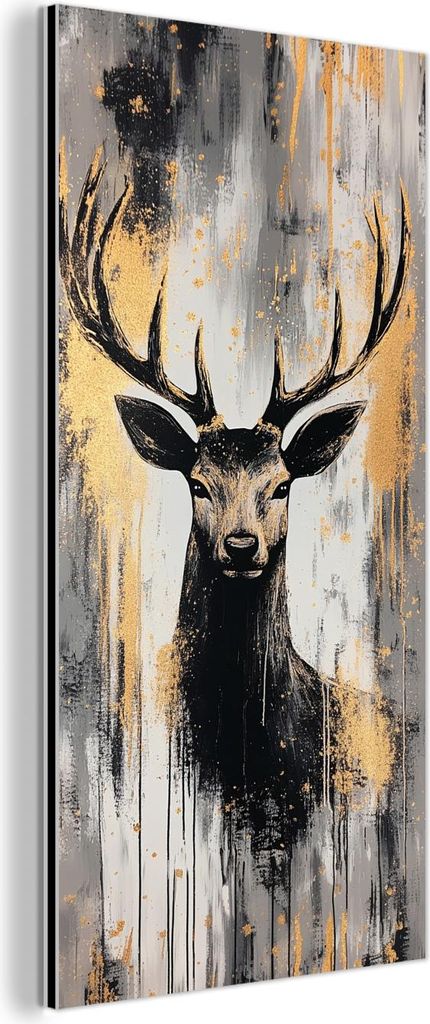 MuchoWow Wanddekoration Metall Metallbild Wandkunst 20x40 cm Abstrakt - Hirsch - Geweih - Gold MuchoWow Aluminium Gemälde - Aluminium Gemäldes