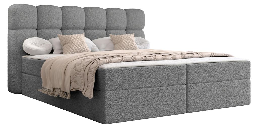 MIRJAN24 Boxspringbett mit zwei Bettkästen Softi II Boucle, Schlafzimmer, Dopellbett mit Topper (Farbe: Lambi 12, Größe: 160x200 cm)