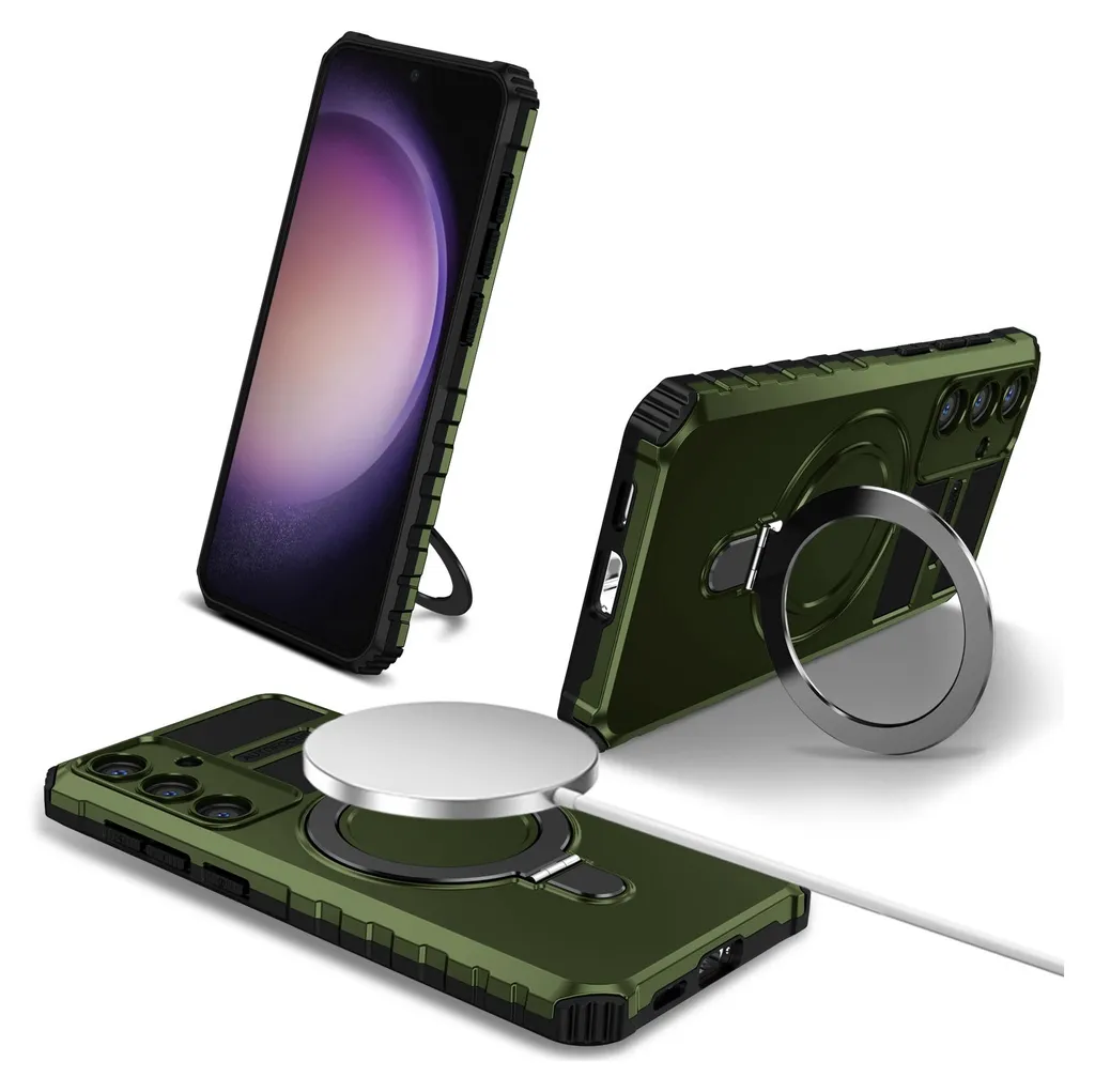 Cover Magnetica MagSafe per Galaxy S24 Plus con Supporto Anello Verde