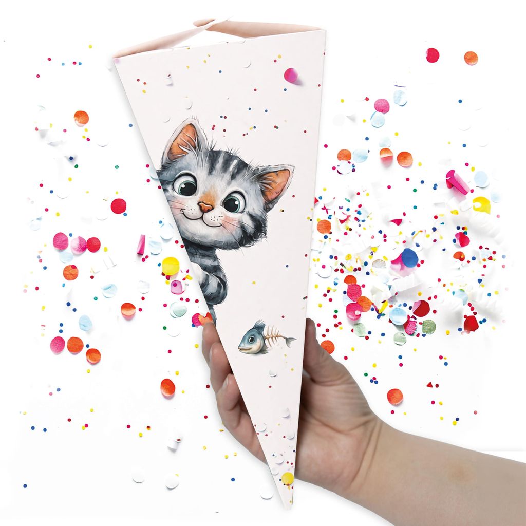 Mini Schultüte Katze für Geschwister – kleine Zuckertüte Produktbild 