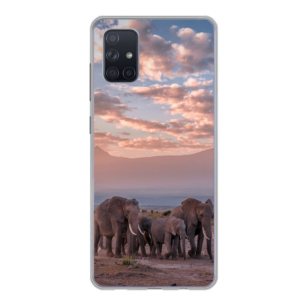 MuchoWow Handyhülle Schutzhülle Hülle für Samsung Galaxy A71 Elefant - Tiere - Abend - Landschaft - Savanne Silikon Softcase Handy Hülle - K...