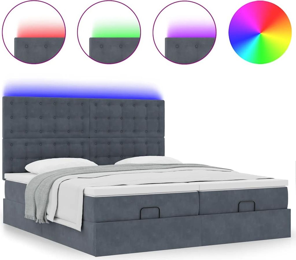 "WINTER SALE"Ottoman-Bett/bettgestell - inkl. Lattenrost - Doppelbett - mit Matratzen & LEDs Dunkelgrau 180x200 cm Samt - Polsterbett Klassische Be...