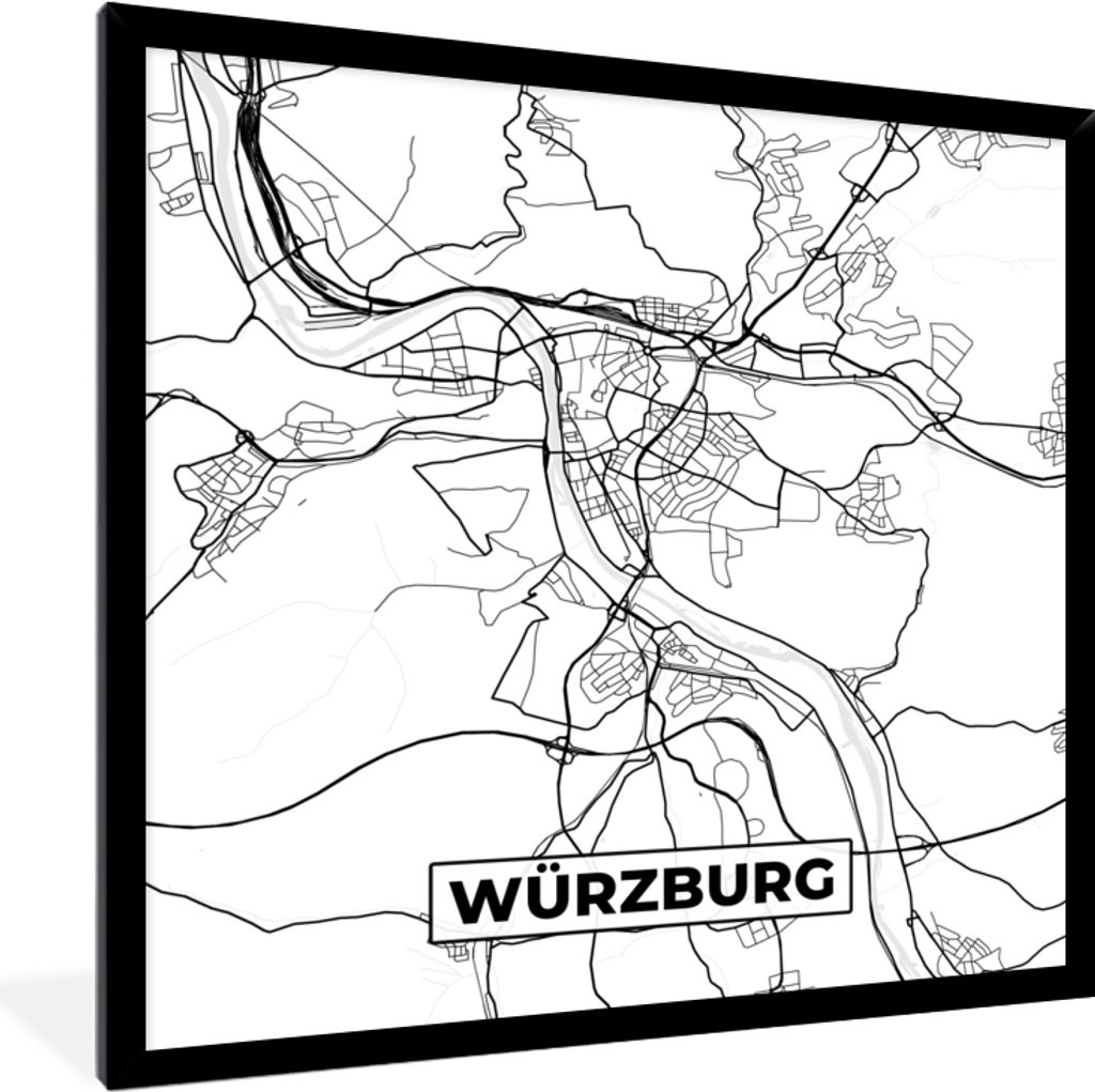 MuchoWow® Gerahmtes Poster Würzburg - Karte - Stadtplan - Produktbild 