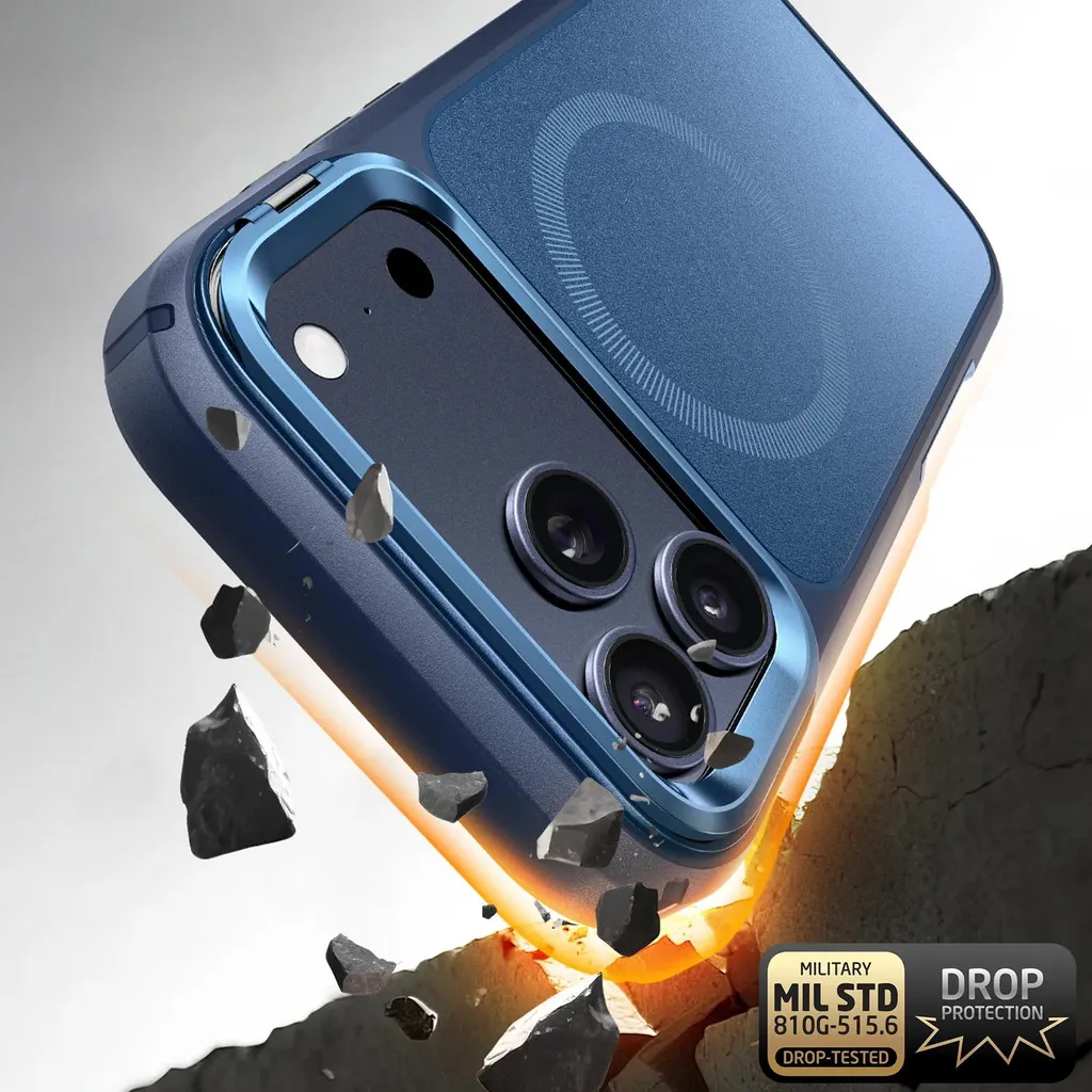Coque iPhone 17 Pro Max MagSafe stop cassure chute 6m support bleu chic - 3