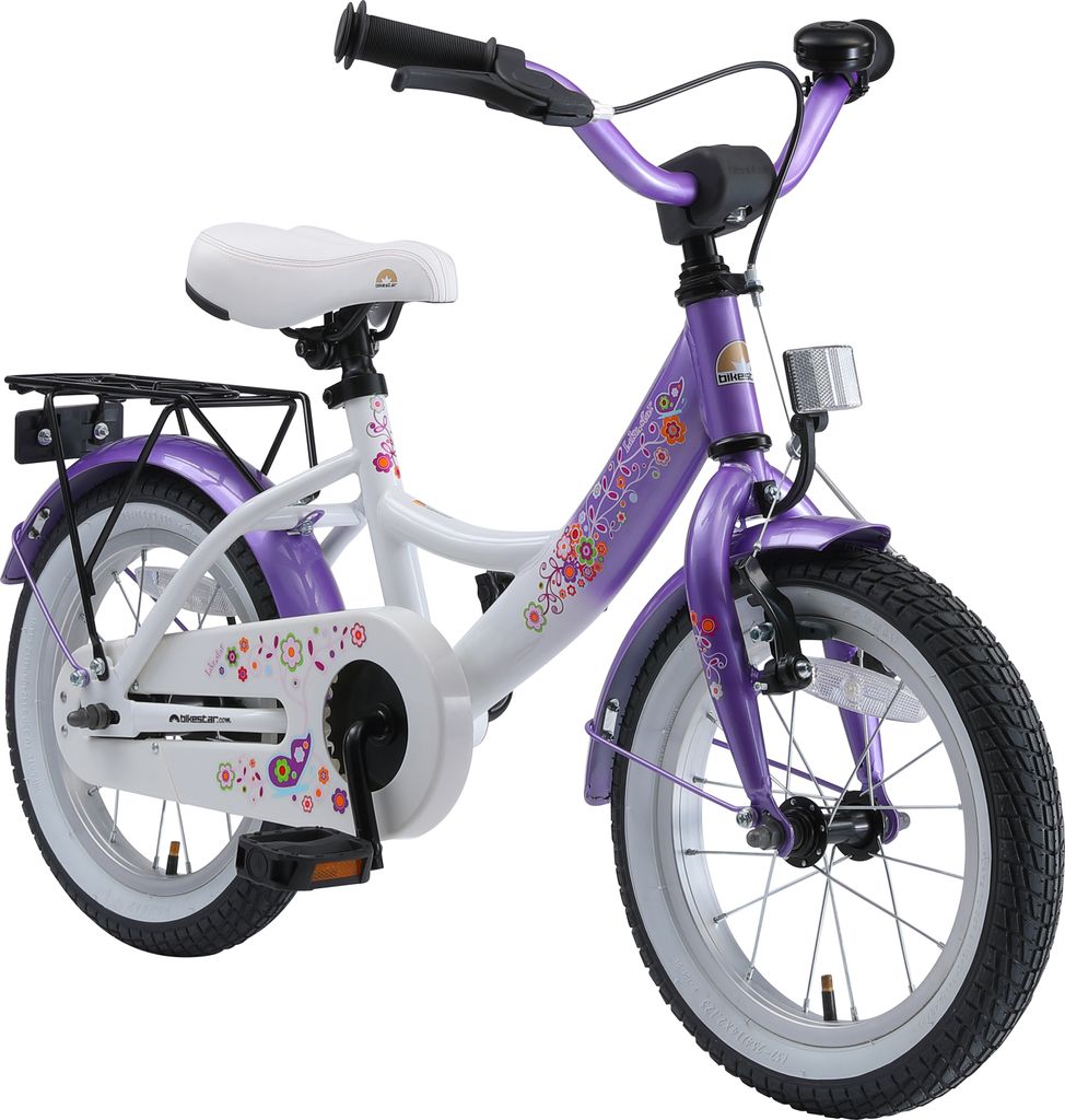 BIKESTAR Kinder Fahrrad ab 4 Jahre | 14 Zoll Classic | Lila & Weiß