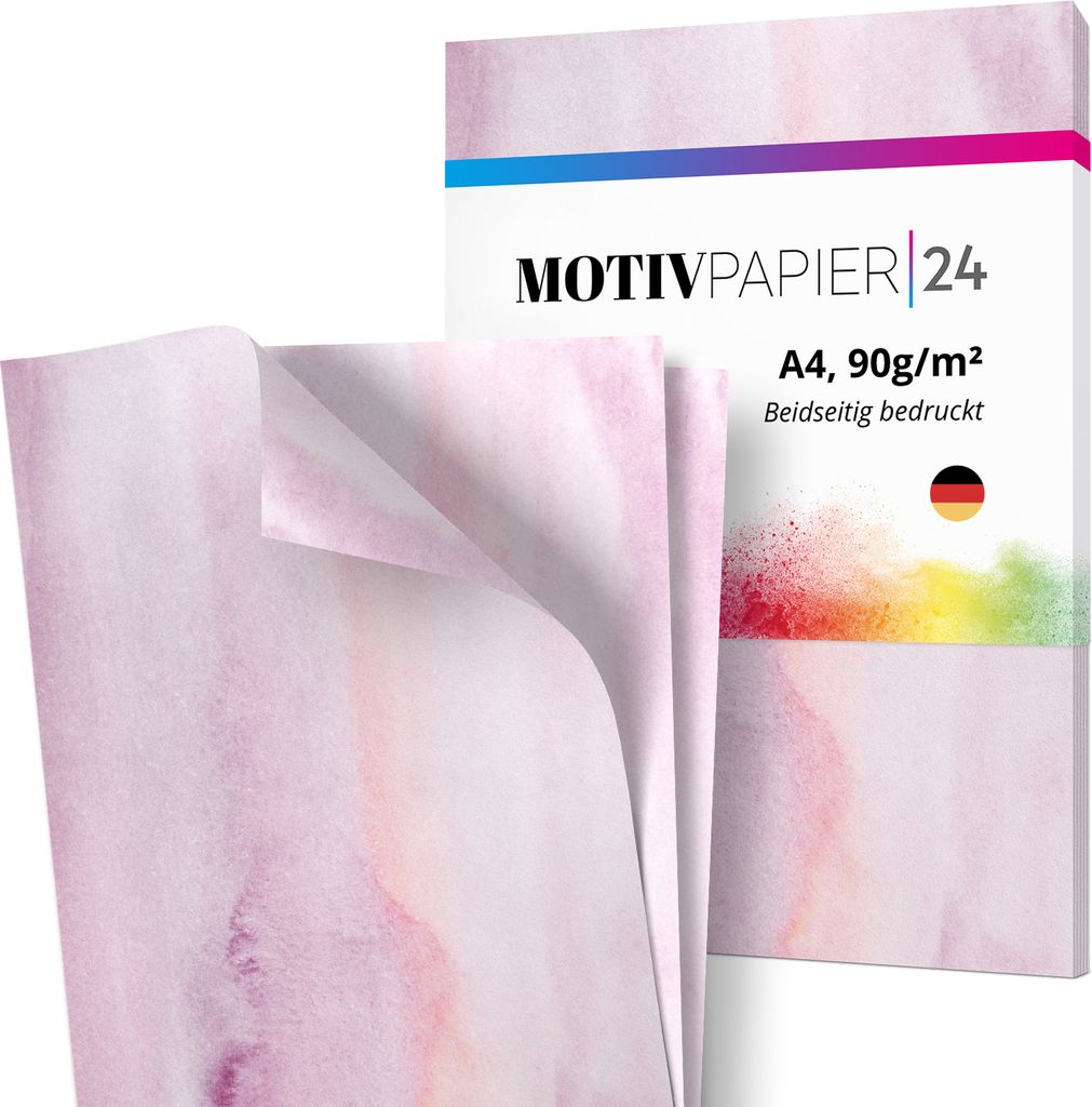 60 Blatt Briefpapier Set beidseitig bedruckt Motivpapier Papier A4 Druckerpapier 90g/m² Marmoriert rosa edel lila pink Vintage Aquarell Look