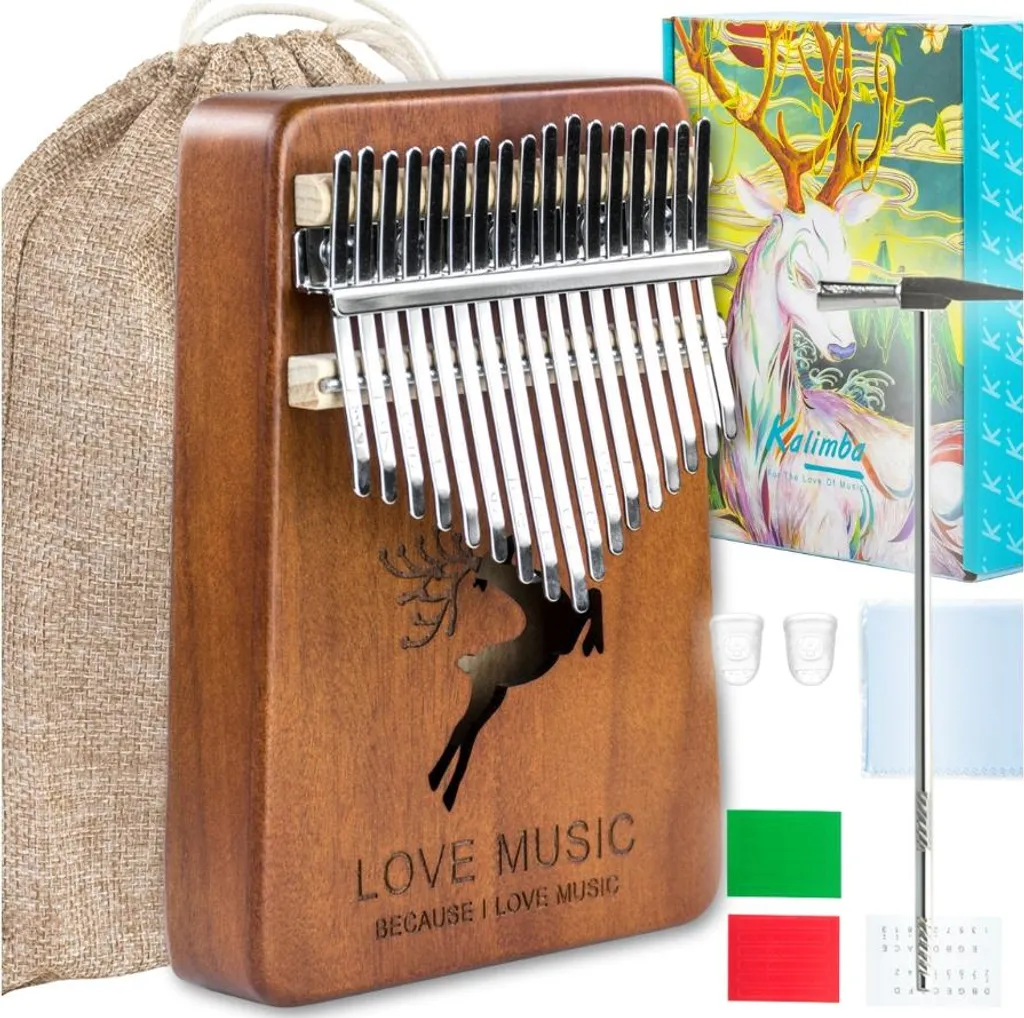 Kalimba acoustique 17 tons KIRA en bois vernis avec marteau inclus
