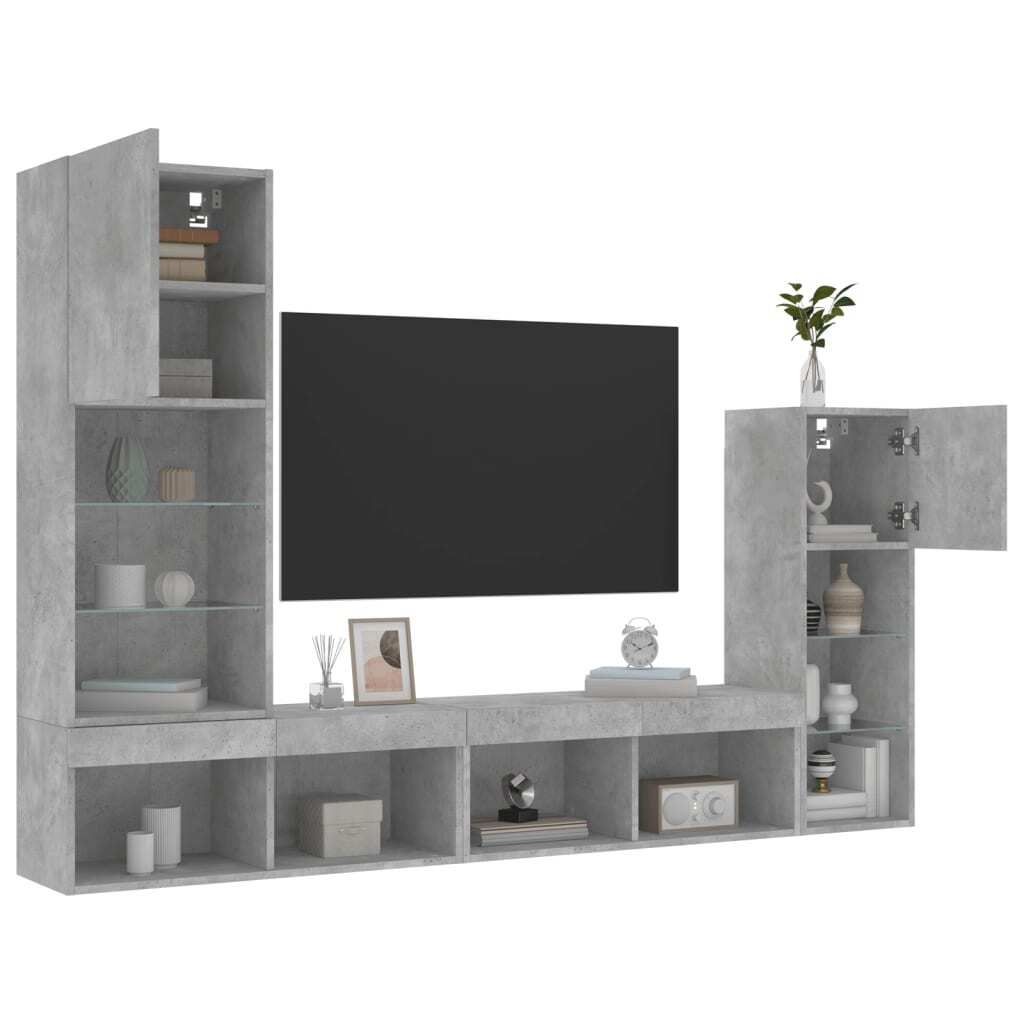 (Angebot 2026)4-tlg. Wohnwand mit LED-Beleuchtung Betongrau Holzwerkstoff GermanyMöbel 49744 - TV-Schränke