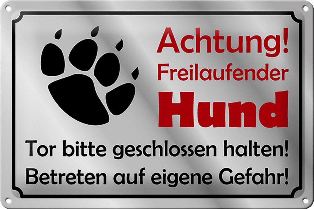 Blechschild Hinweis 30x20cm Achtung Freilaufender Hund Gefahr