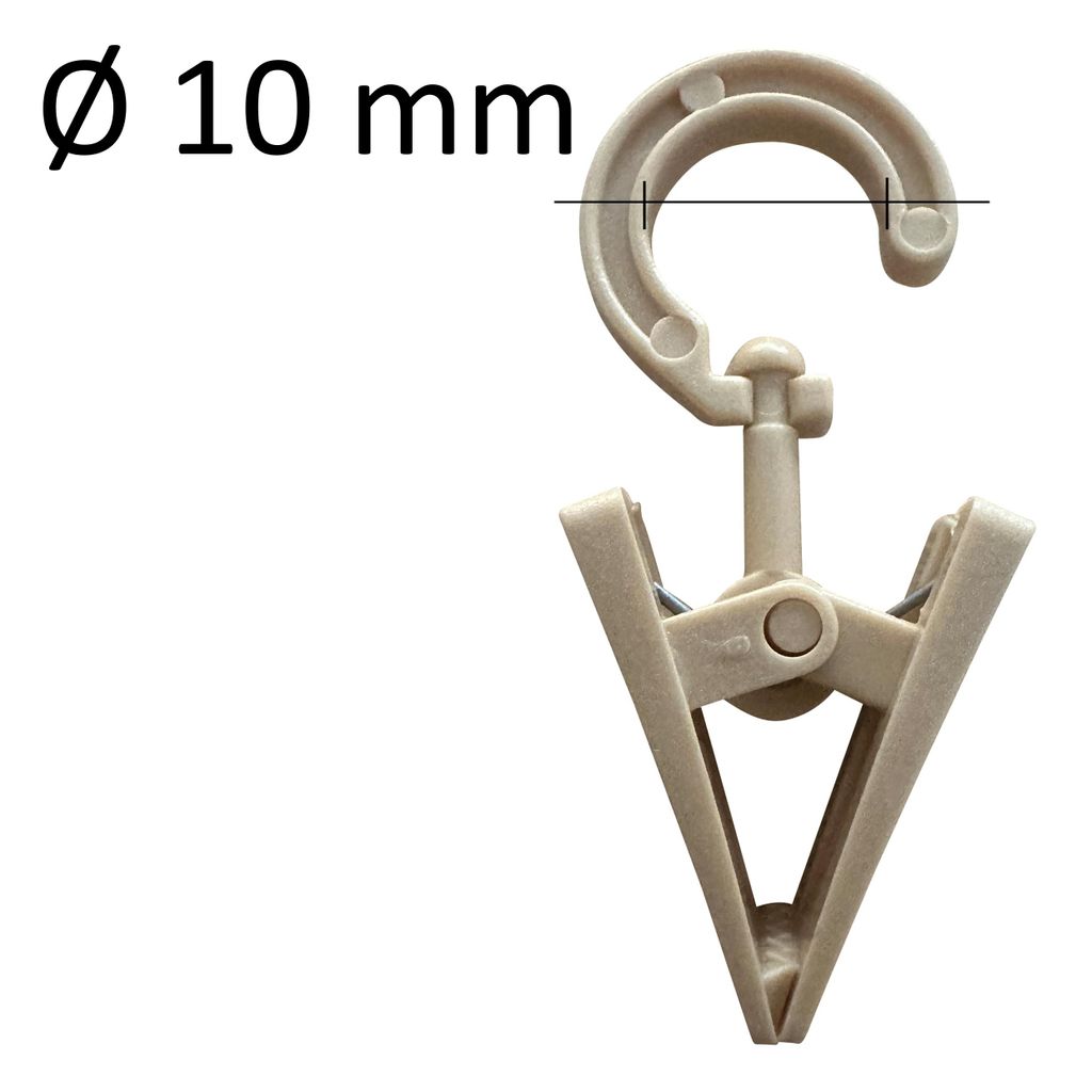 rewagi Drehbare Gardinenklammern mit Öse – Beige – Ø 10 mm – 40 × 18 mm – 100 Stück – Germany