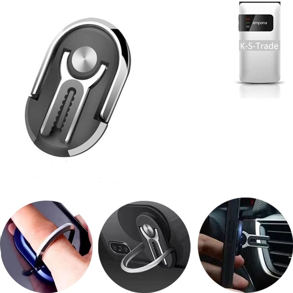 K-S-Trade 3in1 Smartphone-Ring Handy-Ring kompatibel mit Emporia FLIP basic Fingerhalterung Handyring Tischständer Lüftungsgitter-Halterung Tisch