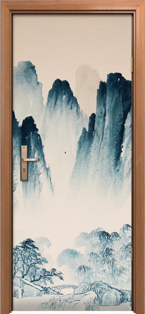 Türposter 80x200 cm Türaufkleber Türtapete Türfolie Klebefolie Chinesische Landschaft Aquarellmalerei