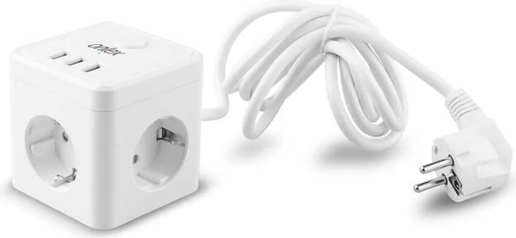 Multipresa Cubo Onlex Design Bianco 3 Prese e 3 USB con Cavo 1,5m