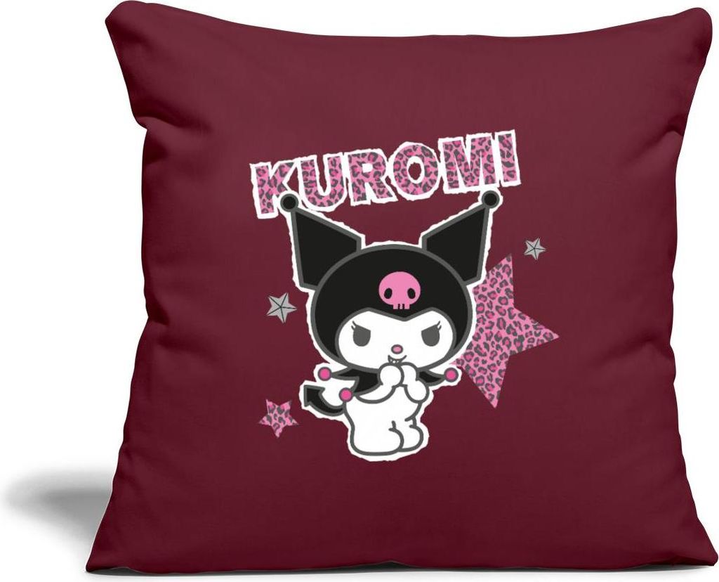 Spreadshirt Kuromi Mit Schriftzug Leo Stil Kissenbezug 45x45 cm, One size, Burgunderrot