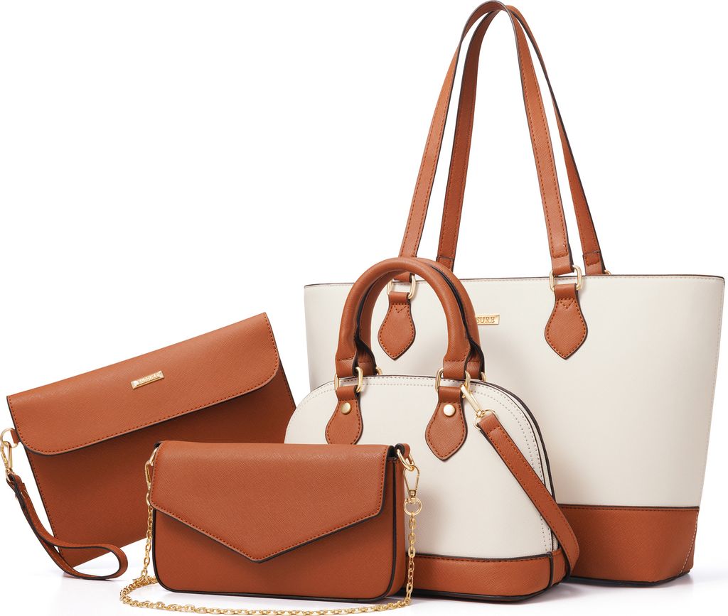OKWISH Dámská kabelková sada 4 ks, hnědo-bílá, elegantní Obrázek produktu 