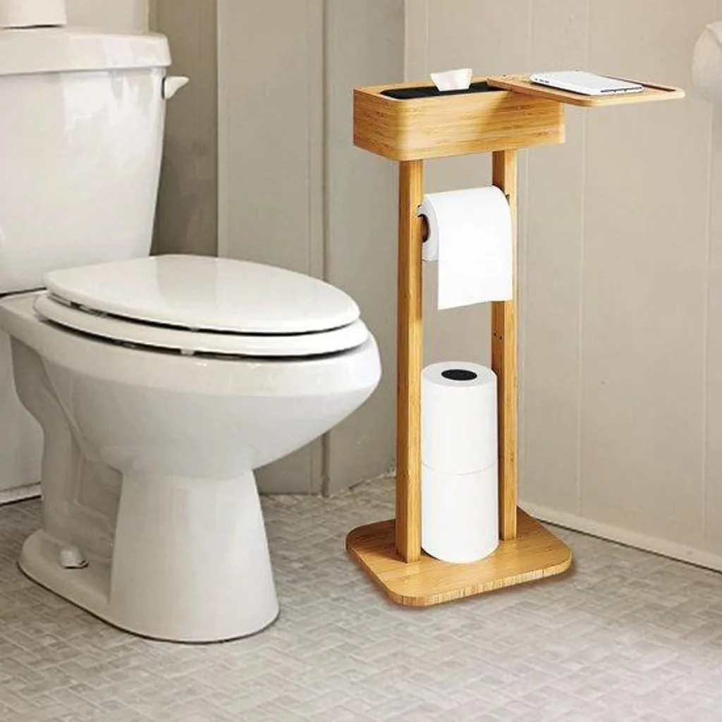 Porte-rouleau WC double en bambou robuste et réutilisable pour la maison