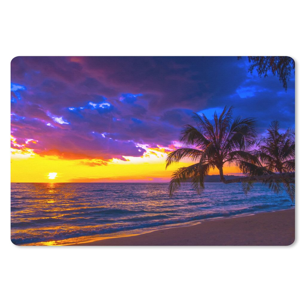 MuchoWow Mauspad Mousepad Palme - Lila - Sonnenuntergang - Strand - Meer 27x18 cm - Mousepads - Maus Mat - Pad - Mausunterlage - Büroartikel - D...