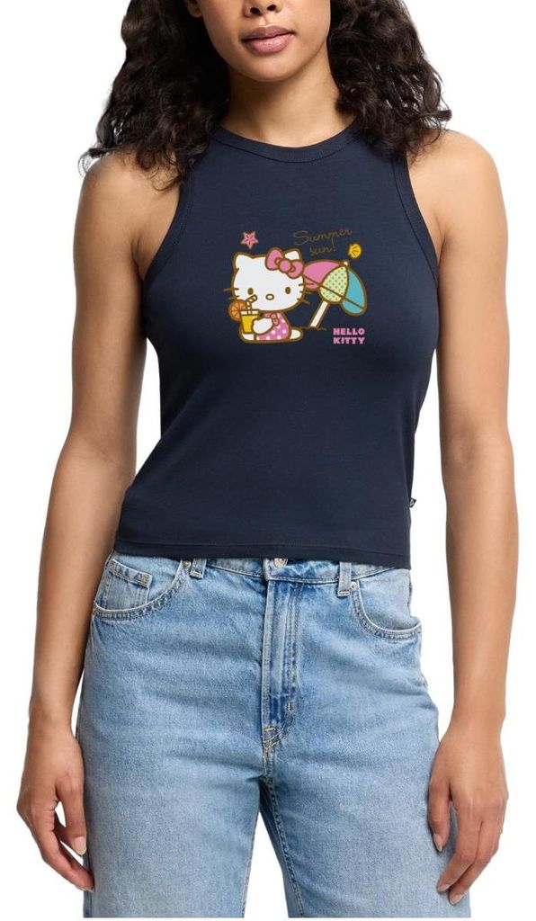 Spreadshirt Hello Kitty Am Strand Summer Sun Cropped Frauen Organic Tank Top, L, Navy