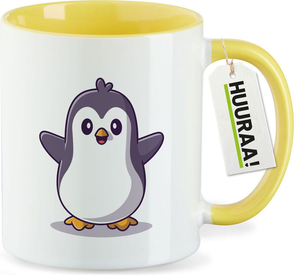 Huuraa Kaffeetasse Pinguin Comic 330ml Gelb Keramik Kaffeebecher Geschenkidee