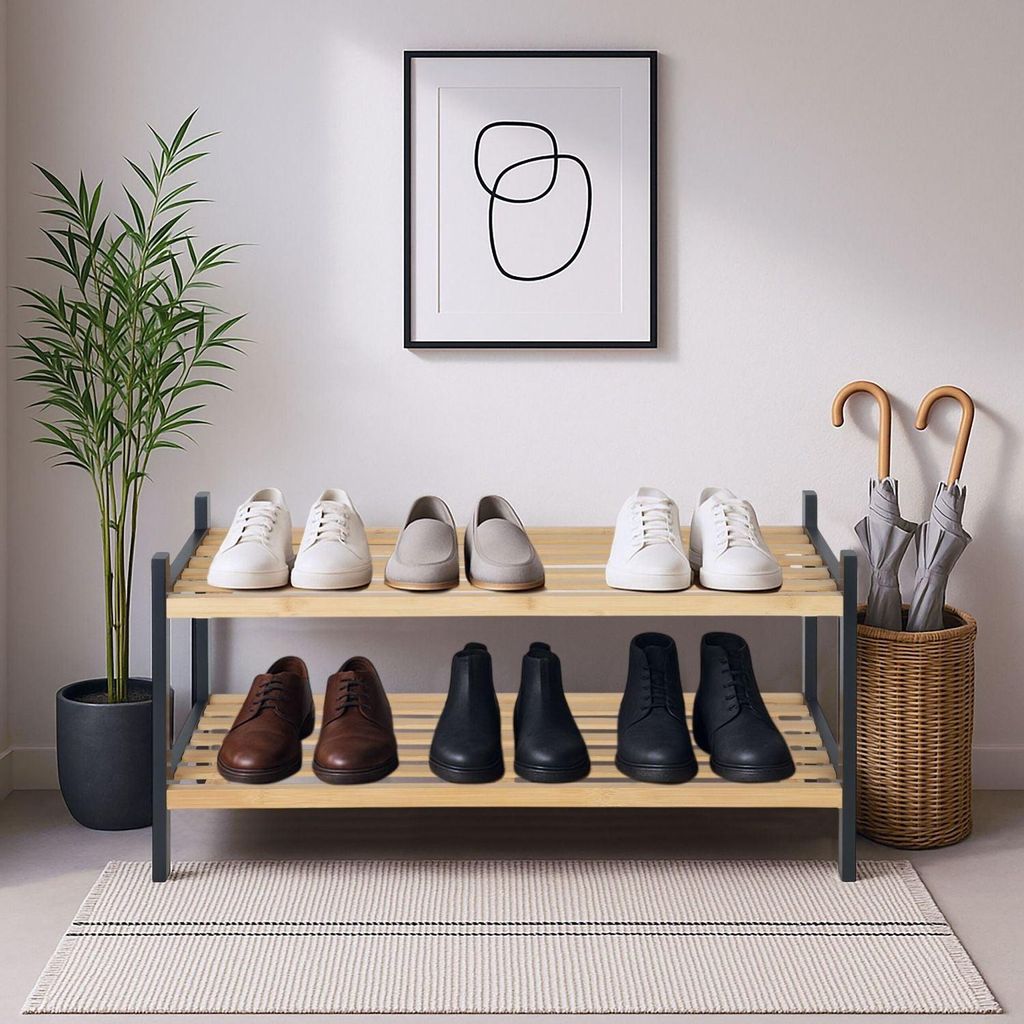 Schuhregal aus Bambus, 2-stöckig, bietet Platz für 6 Paar Schuhe