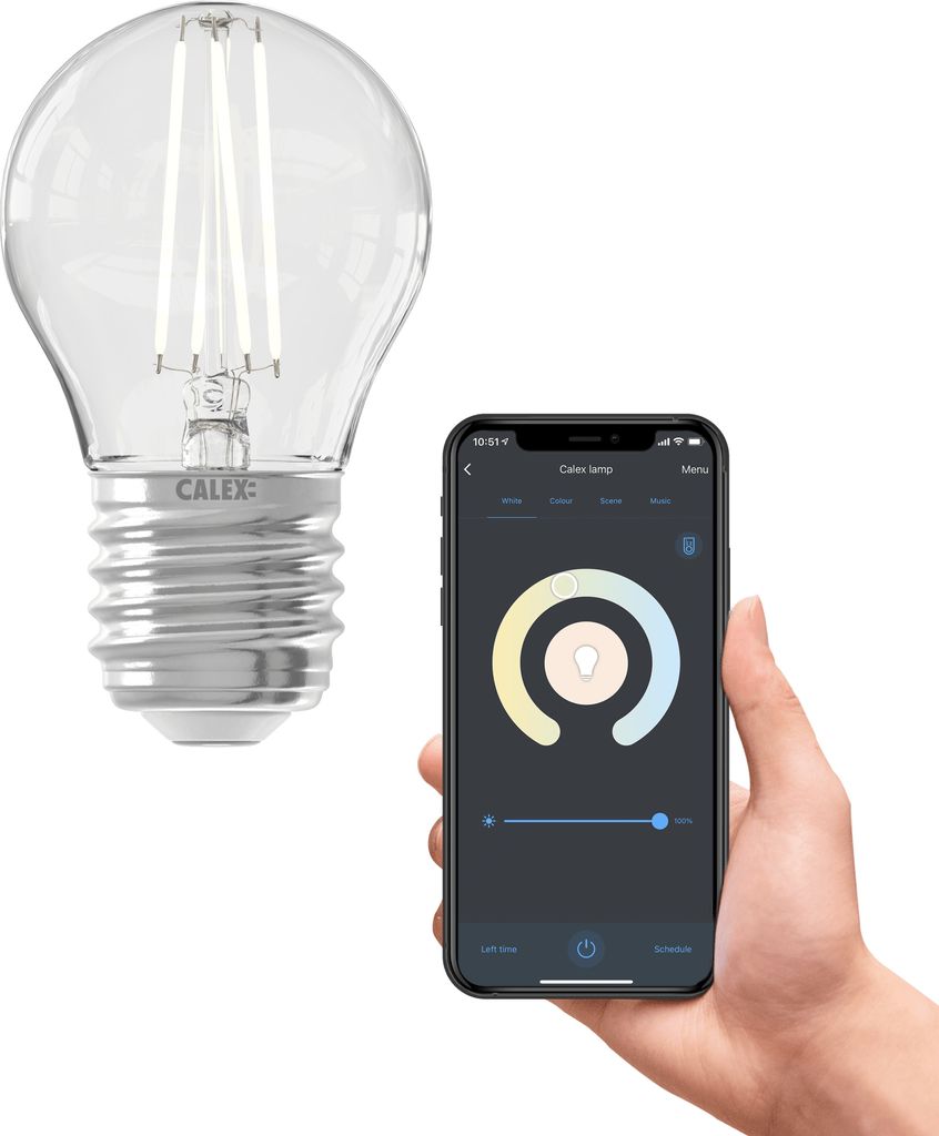Calex Smart LED Lampe, E27, P45, Filament, warmweißes Licht, dimmbar, WLAN App- & Sprachsteuerung