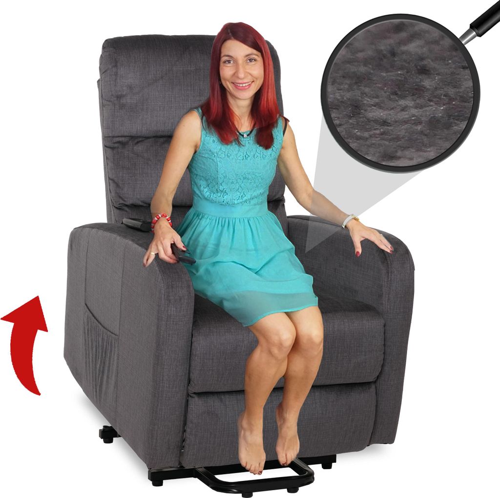 Fernsehsessel HWC-K62, Sessel Relaxsessel TV-Sessel, Liegefunktion Aufstehhilfe elektrisch, Metall Chenille dunkelgrau